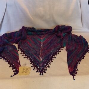 Handknit Triangular Shawl in Jewel Tones Alpoca, Silk